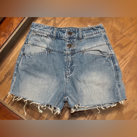 Armani Jeans Denim Shorts High Rise Raw Hem Cotton Blue Size 25 Italy